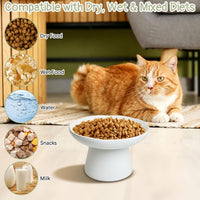 VCEPJH Elevated Cat Bowls 6.1in Wide Shallow Ceramic Raised Food Dish – Essentials for Cats - White(Pack of 2) - image 4