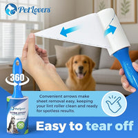 PetLovers Extra Sticky Lint Roller Mega Value Set 900 Sheets for Pet Hair Removal and Clothes, Dog and Cat Lint Remover, 10 Pack