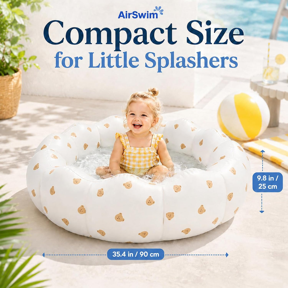 AirSwim 34 inch inflatable baby pool with soft walls for toddlers, bear style - view 14
