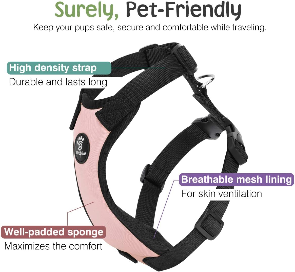 Dog Seat Belt Vest Harness for Car - Light Pink / L (Chest: 22-32.3", Neck: 16.9-26") - image 2