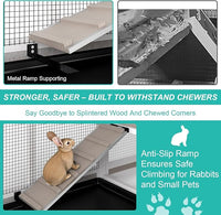 2-Tier Rabbit Hutch with Wheels, Indoor & Outdoor Small Animal Cage with Deep Pull-Out Tray, Anti-Chew Frame, Habitat for Bunny, Guinea Pig, Chinchilla (60" L x 19" W x 35" H)