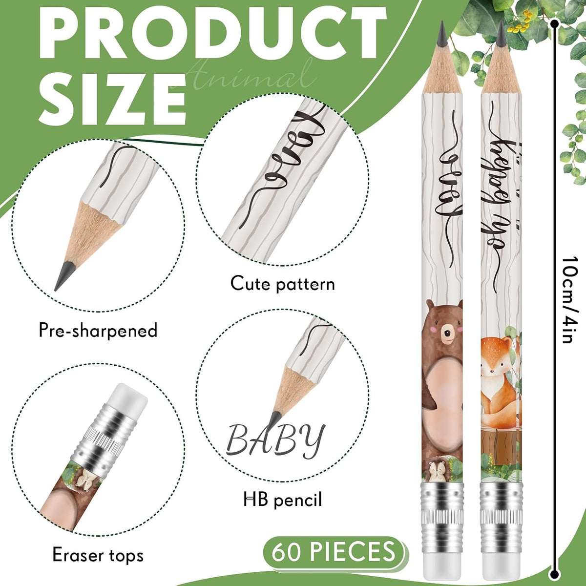 Tinlade 60 Pcs Baby Shower Pencils for Games, Mini Golf Pencil - Wooden Animal - image 2