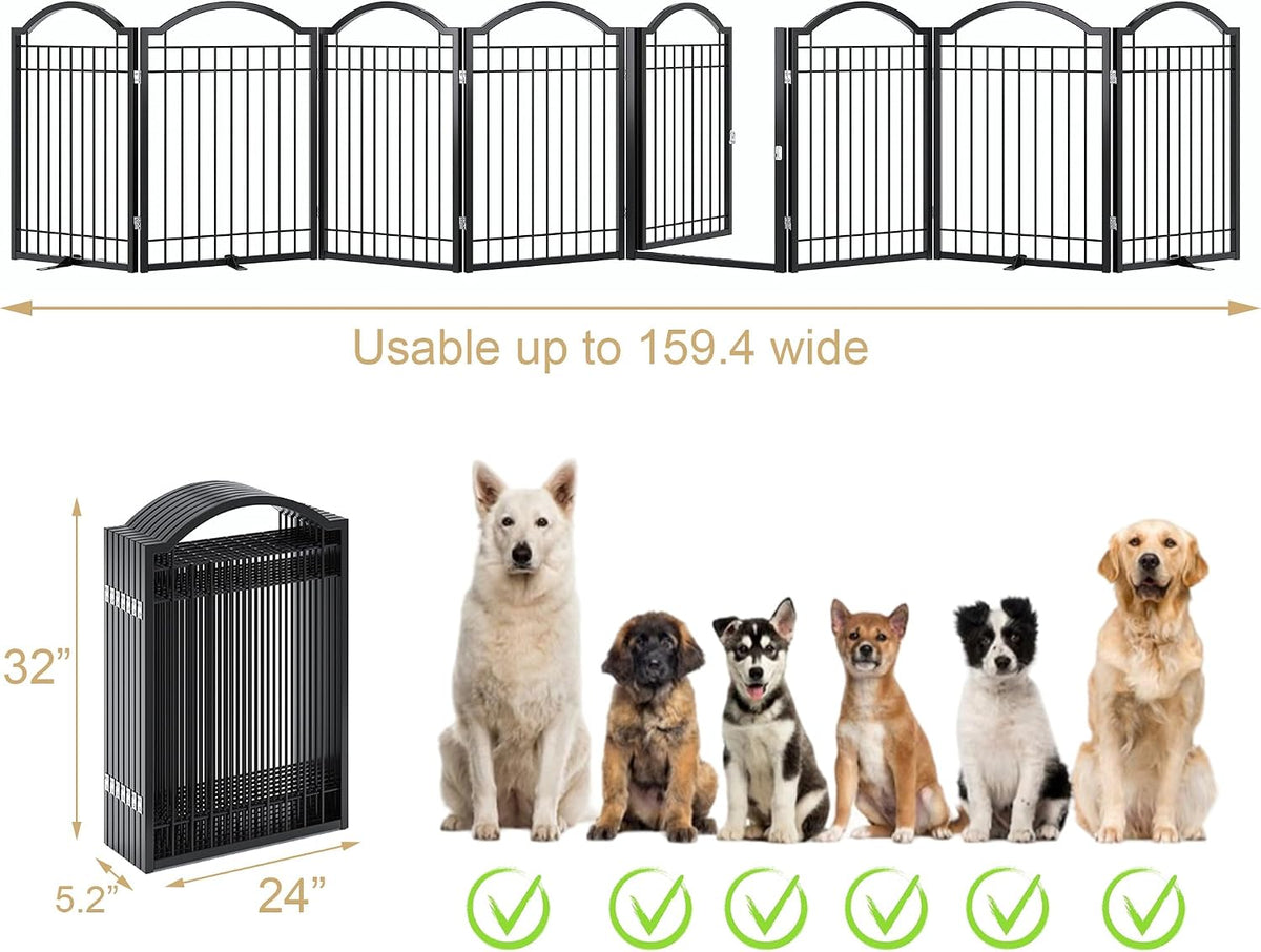 BHG Metal No-Assembly Freestanding Dog Gate with Door Walk Through - Black / 8 Panels - image 3
