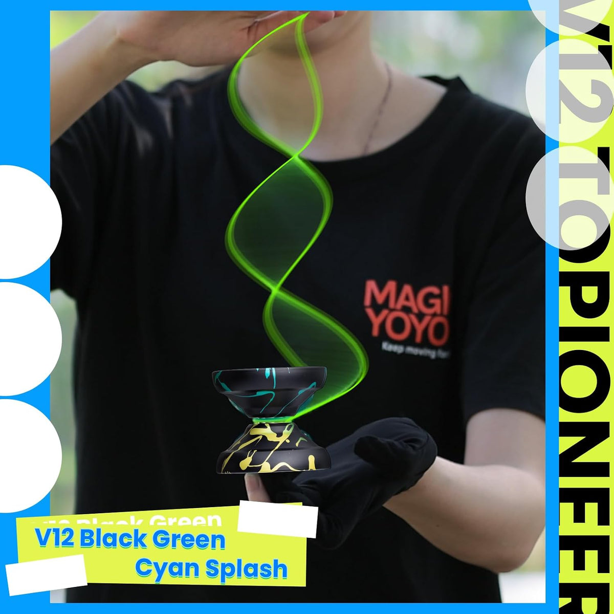 MAGICYOYO V12 Finger Spin Yoyo - Black Green Cyan - image 2
