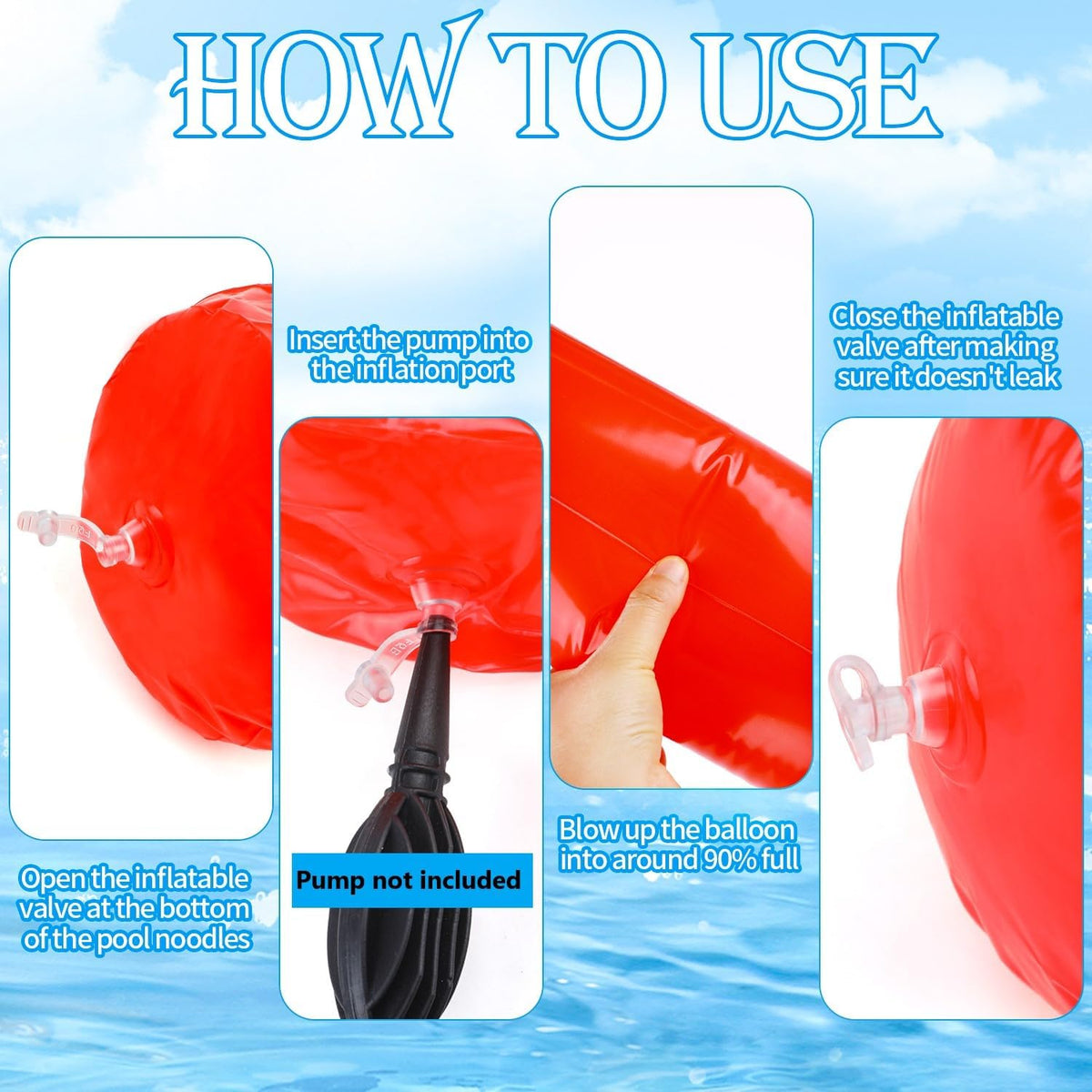 KIMOBER 6 pack giant inflatable pool noodles in red, yellow, blue, orange, green and pink - view 8