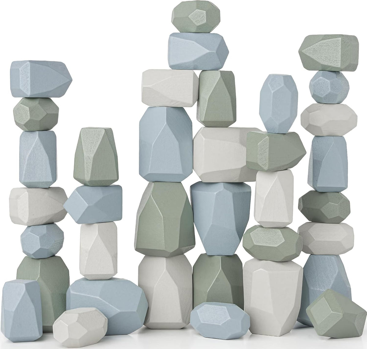 Comfy Cubs wooden stacking rocks, 36 colorful pine wood stones in a neutral pack - view 4