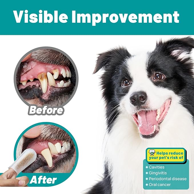 Dog Dental Care Finger Wipes - Teeth Cleaning Finger Wipes for Dog & Cats - Tooth Brushing Kit Dental Wipes for Dog - Reduces Plaque & Freshens Breath (50 PCS, Unscented)