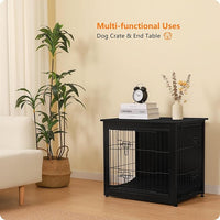 DWANTON Dog Crate Furniture with Cushion, Wooden Kennel Table with Double Doors, Indoor Dog House, Small/Medium/Large Size, 27.2" L, Black