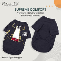 Parisian Pet Captain Sparrow - Pirate Dog Shirt - Embroidered Costume, 100% Cotton & Polyester, Sleeved, Black - Large Dog Shirt