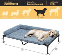 Veehoo Cooling Elevated Dog Bed Add Removable Deluxe Rose Plush Bolster Cushion Mat, 53" x 33" Washable Dog Couch Bed, Raised Pet Cot with Breathable Teslin Mesh, No-Slip Feet, Haze Blue, CWC2439B