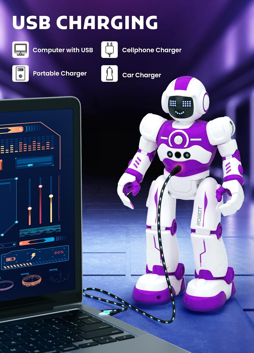 Robot Toys for Kids, Rechargeable Remote & Gesture Control Robots – Fun for Kids & Family - Purple - image 4