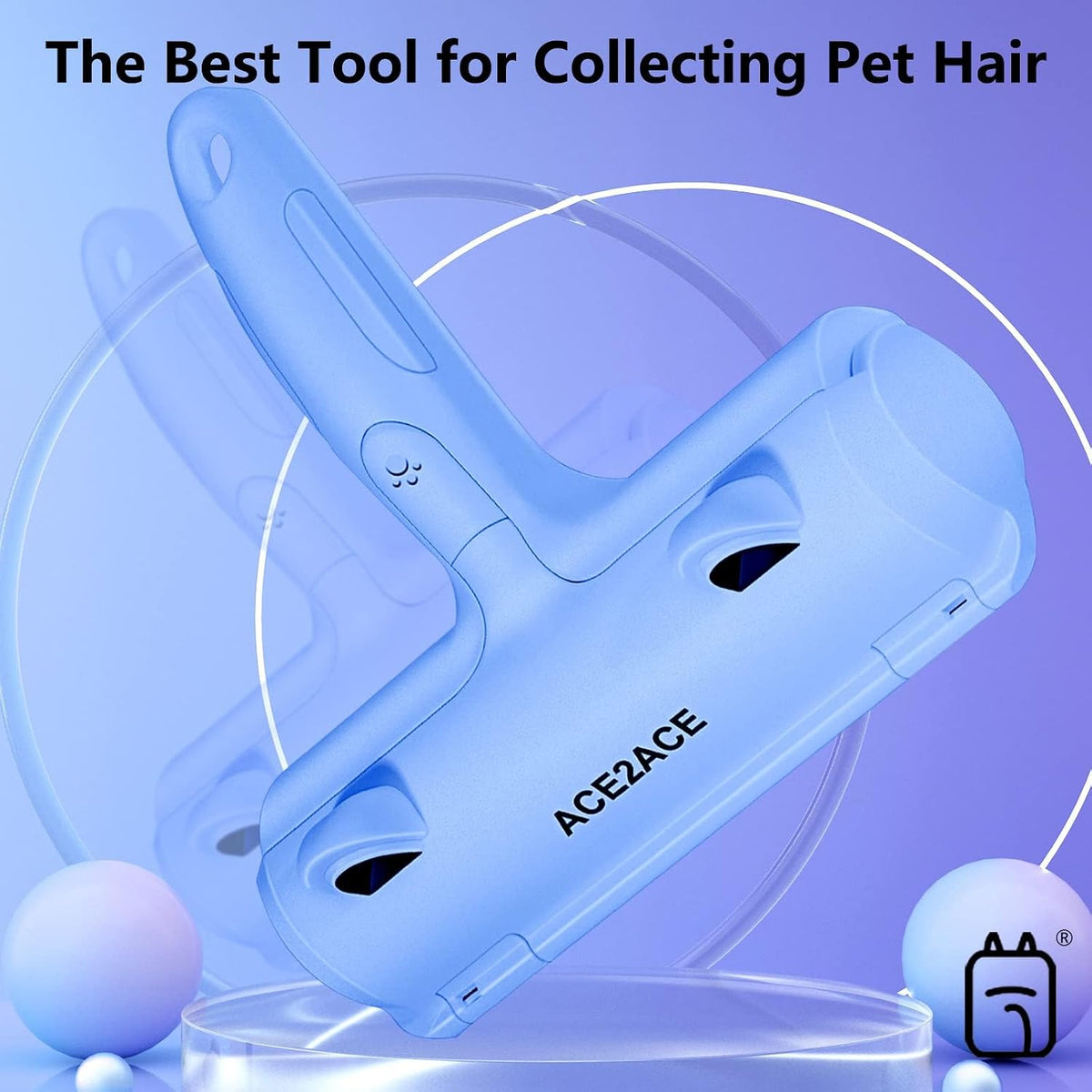 ACE2ACE Pet Hair Remover, Reusable Lint Roller for Cat and Dog Hair, White – Essentials for Cats - Blue - image 4