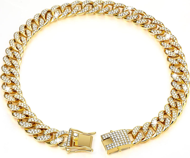 Dog Chain Cuban Dog Collar Pet Chain Necklace - 12 Inch / Gold
