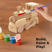 Kraftic Woodworking Building Kit for Kids and Adults, 2 Educational DIY Carpentry Construction Wood Model Kit Toy Projects for Boys and Girls - Build a Wooden Town Hall Birdhouse and Train