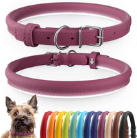 Soft Leather Cat Collar with Safety Elastic Strap - Neck Fit 7"-9" / Pink