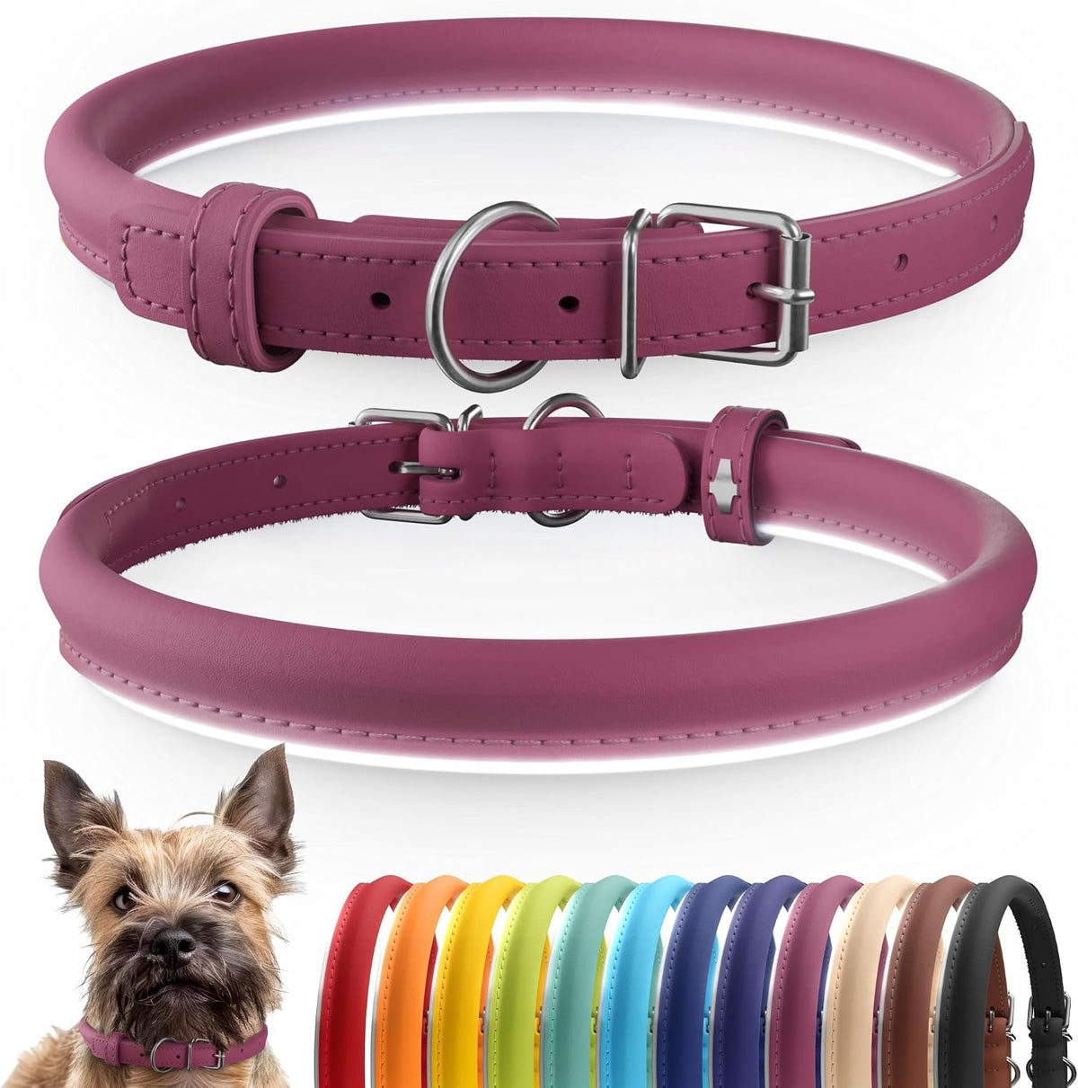 Soft Leather Cat Collar with Safety Elastic Strap - Neck Fit 7"-9" / Pink