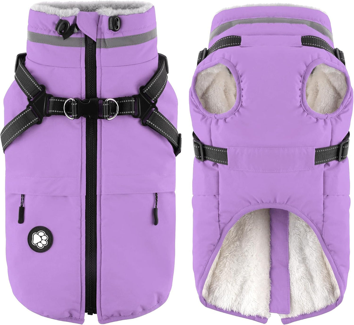 Dogcheer Dog Winter Coat with Harness - Taro Purple / Medium(Chest:20.8", Back:14.1" Neck:14.9")