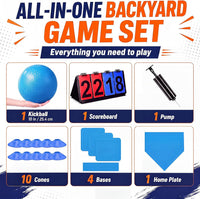 Jenaai blue kickball set with 10 inch ball, rubber bases, cones, scoreboard and pump - view 23