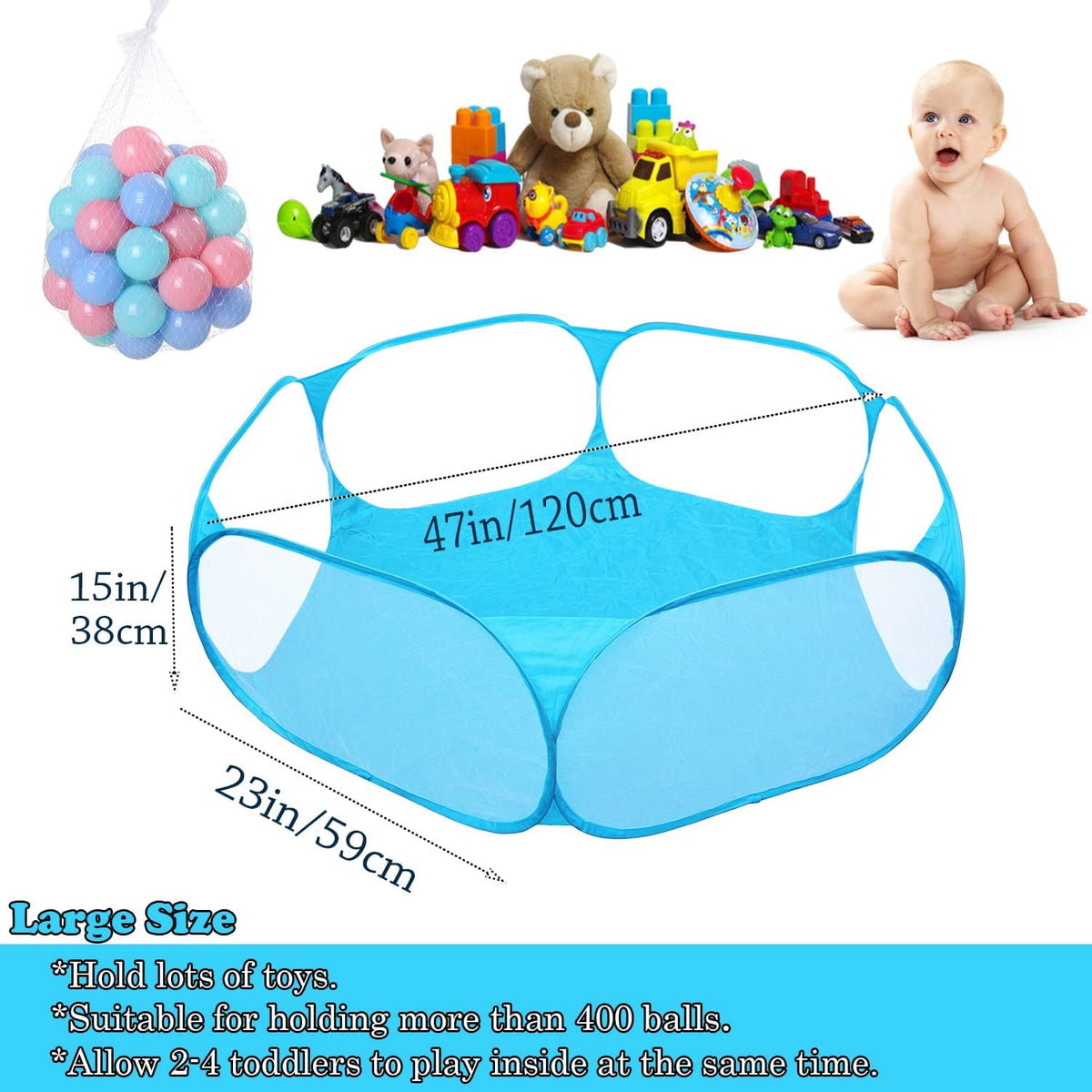 Portable Cute Blue Hexagon Children Ball Pit - Blue - image 2
