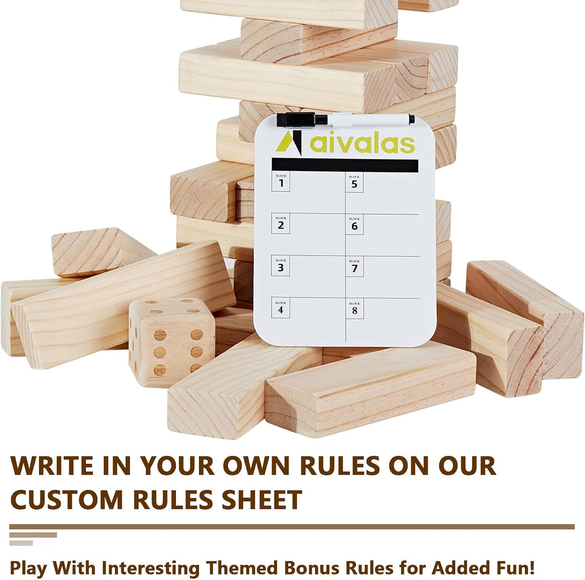 Aivalas Giant Tumble Tower 57 Blocks 4.2FT Indoor Outdoor Games - XL-Up to 5FT-57PCS - image 4