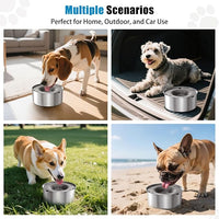 SCHITEC Dog Water Bowl No Spill 1.2L/40oz Slow Drinking Anti-Splash Stainless Steel Dog Bowl with Floating Disk, Spill Proof Pet Travel Water Dispenser for Sloppy Messy Drinkers(Gray)
