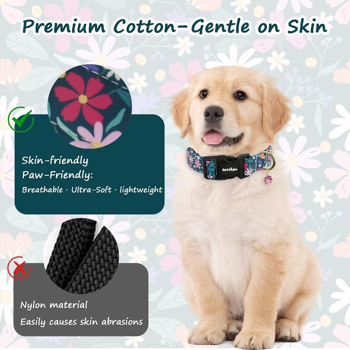 Medium Dog Collars for Male Dogs - Dark Night Purple Floral / S - image 3