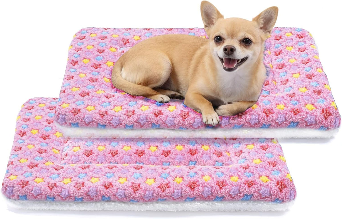 Mora Pets Cat Bed Ultra Soft Dog Crate Pad Star Print 14 x 17.5 inch - 22-Inch / pack - Pink/Pink