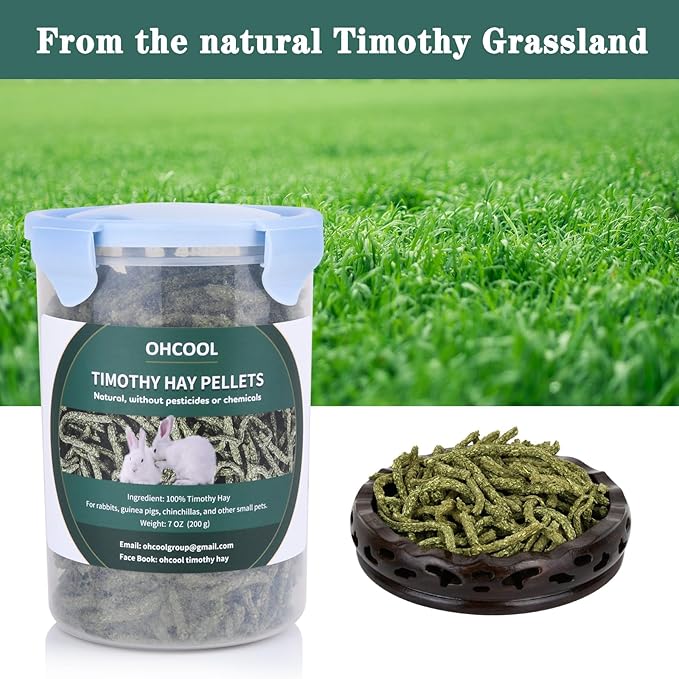 Timothy Hay Pellets 7oz - 100% Timothy Premium Nutrition Pellet for Tortoise, Rabbits 7 oz
