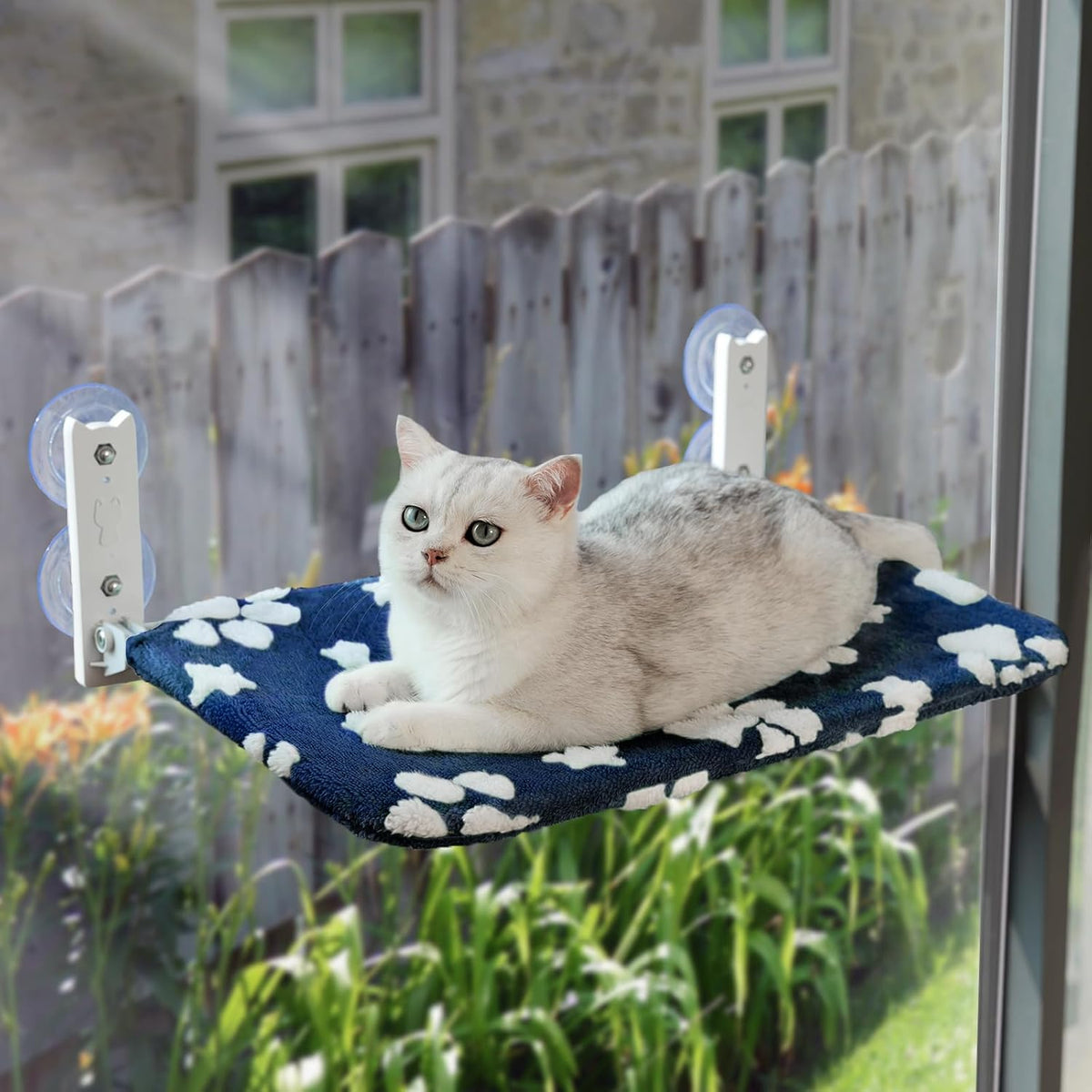 Cute Cat Window Perch, Foldable Cat Window Hammock, Purple – Essentials for Cats - Large (no mesh cover) / Navy Paw