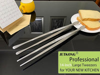 JETKONG 2 Pcs 14-Inch Food Tweezers Stainless Steel Tweezer Tongs Extra-Long Cooking Tweezers (Silver)