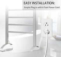 KEG Towel Warmer 6 Bars for Bathroom Freestanding or Wall Mounted Bath Towel Heater Plug-in with Built-in Timer Silver