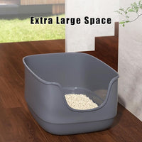 Gefryco Large Cat Litter Box with High Sided 24.6"x18.3"x12.2" - Jumbo Extra Large Open Anti - Splashing High Wall for Multiple Cats (Grey)