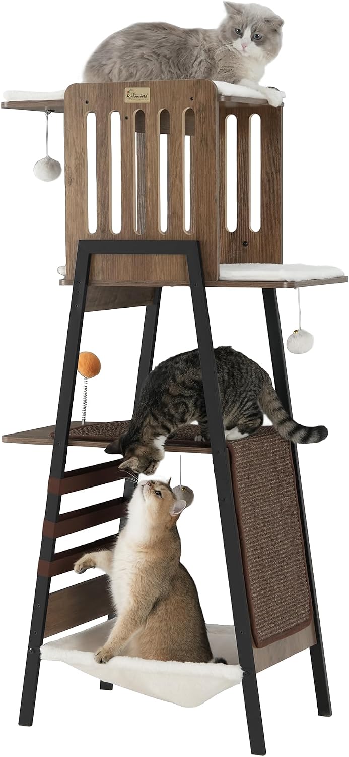 Modern Cat Tree, Big Hammock - Greige
