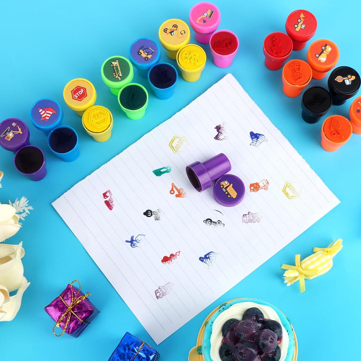 Hxezoc dog paw print stamps, 24 mini self-inking stampers in 8 bright colors - view 33