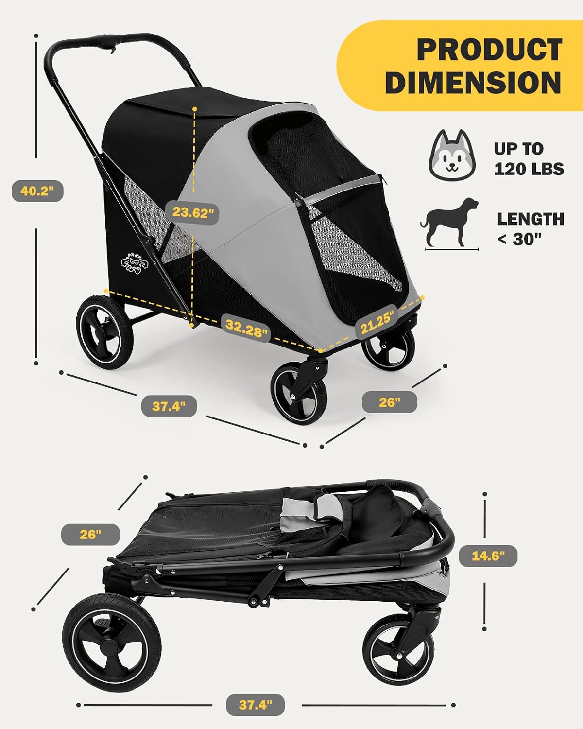 Pet Stroller for Small Dogs and Cats - Large_Walk In - image 2
