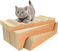 Cat Scratch Pad, 3 Packs Corrugated Cardboards Cat Scratcher Pads for Indoor Cats, Durable - wood(M)