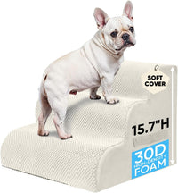 PAWSCRAT 4-Step Pet Stairs for High Beds & Sofas - Beige / 3-step 15.7"H