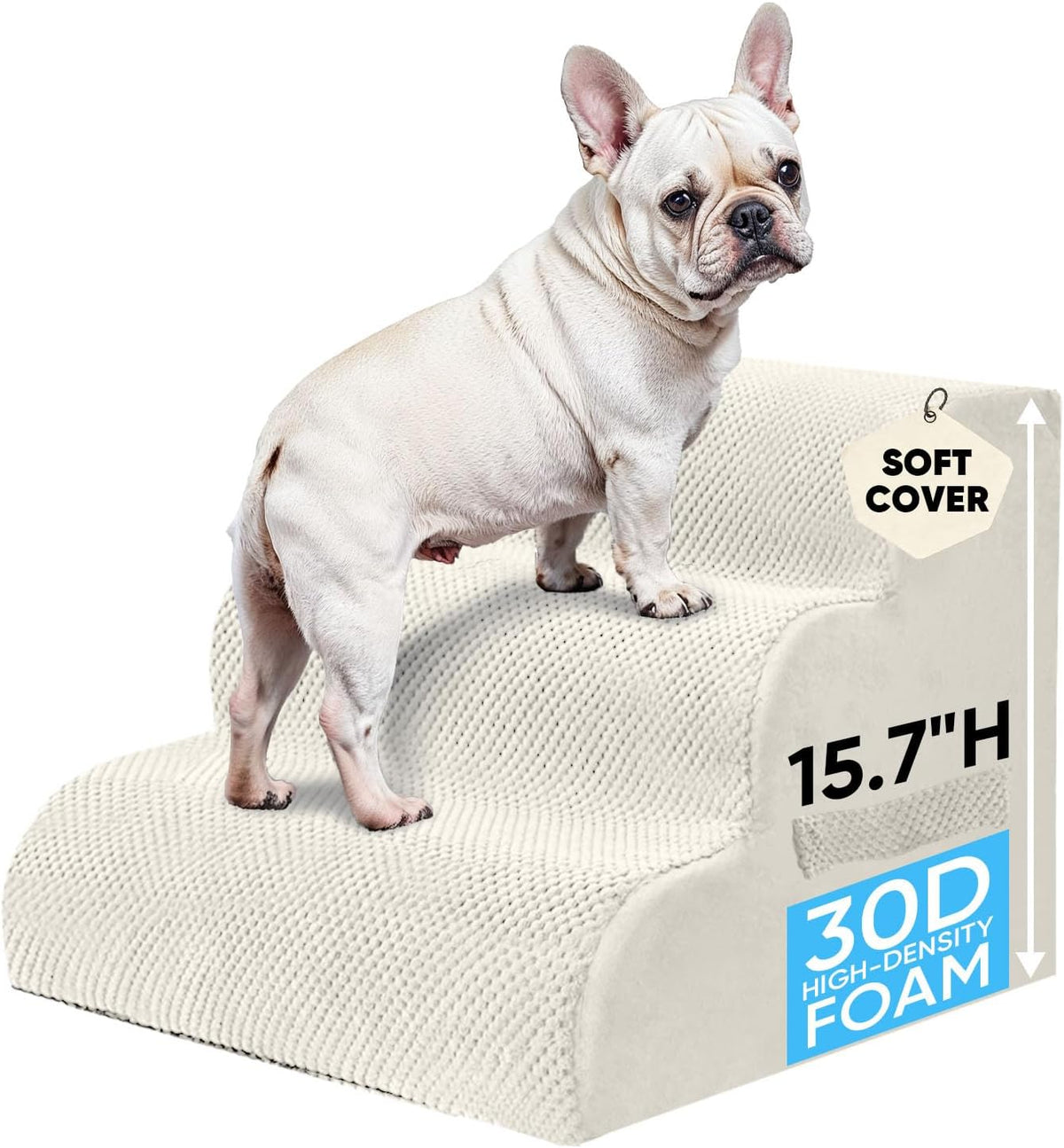 PAWSCRAT 4-Step Pet Stairs for High Beds & Sofas - Beige / 3-step 15.7"H