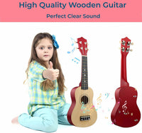 Jakeloo 21 inch pink wooden acoustic guitar with 4 strings for beginners - view 13