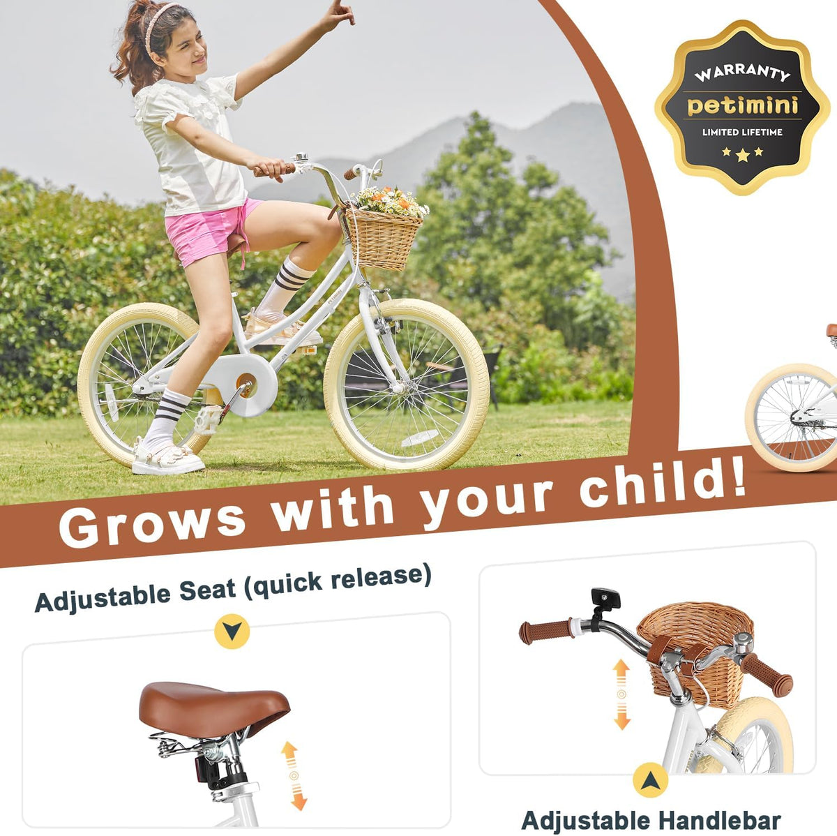 Petimini 12 14 16 18 20 Inch Kids Toddler Bike for Boys Girls – Fun for Kids & Family - White / 20 Inch - image 4