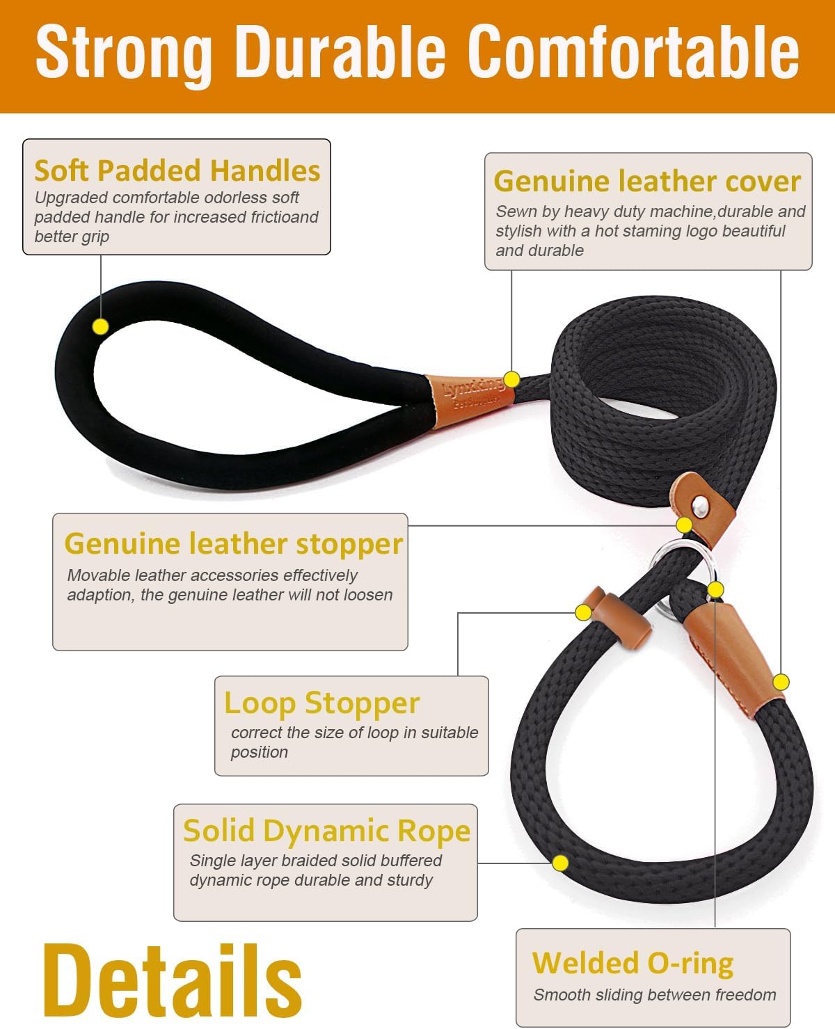 Dog Leash Slip Lead Braided Rope Pet Training Loop Leashes 5ft 6ft 8ft – Essentials for Dogs - Black / Slip Lead-1/2in x 6ft Large - image 2