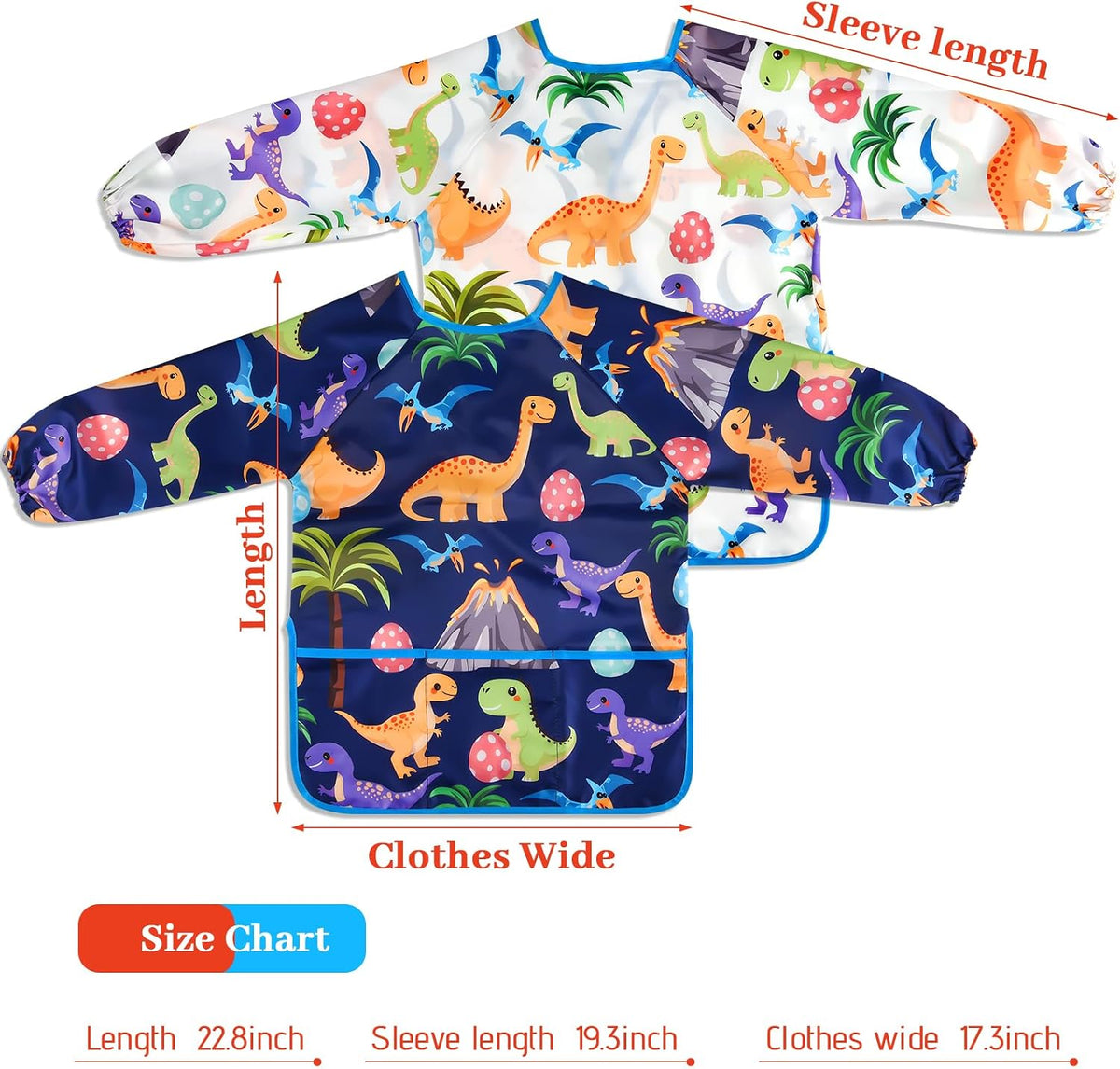 2 Pcs Kids Art Smock Painting Toddler Smock Long Sleeve with 3 - White, Dark-blue / 2 - image 2