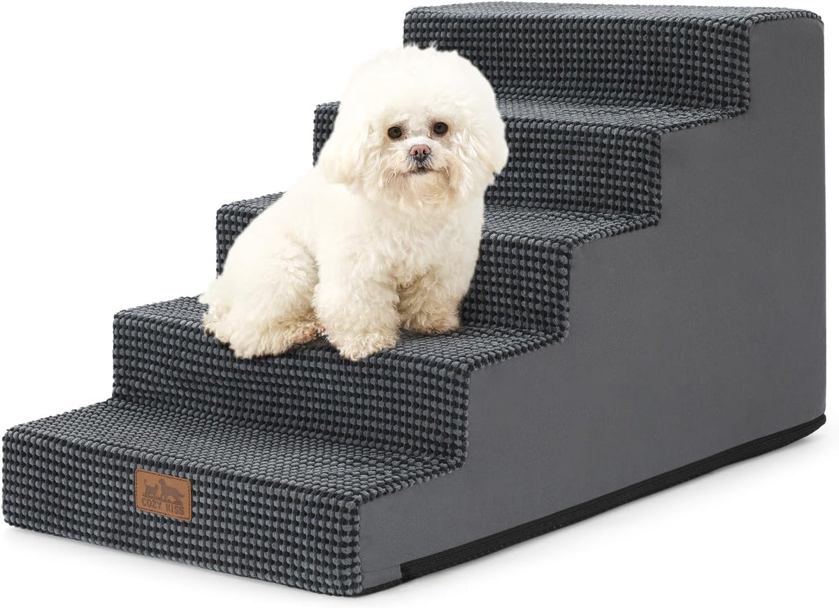 COZY KISS Dog Stairs for Small Dogs - Slope-Charcoal Grey / 5 / 17.7x29.5x17.7 inch