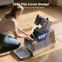 FURTIME Stainless Steel Litter Box with Lid - X-large / Grey - image 2