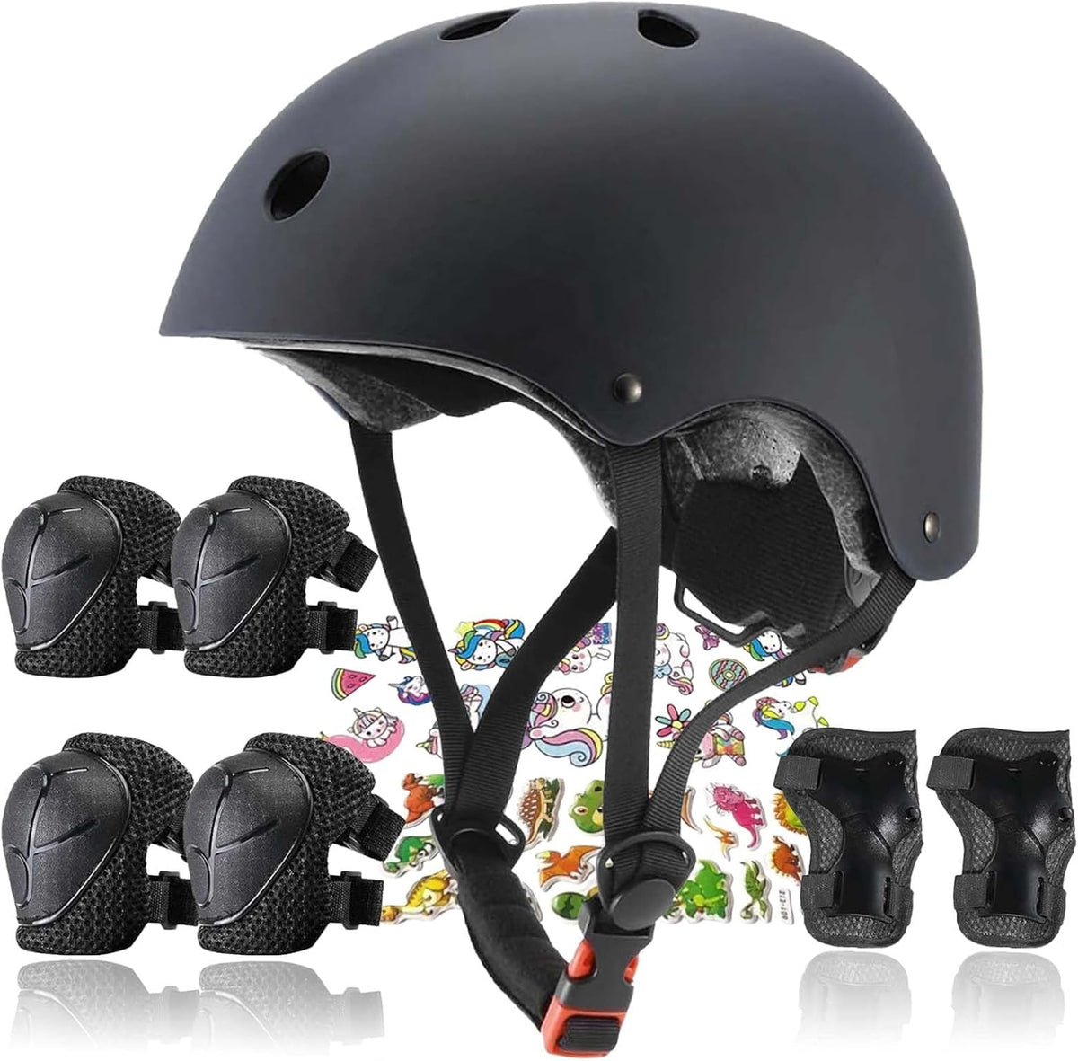 FOOKCIAN Kids Helmet,Toddler Skateboard Helmets for Ages 2-3-5-8-14 Years Boys Girls with Knee - black / Medium: 20.47"-22.83" / 8-14 year