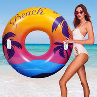 HeySplash Pool Floats, Inflatable Pool Floaties for Adults – Fun for Kids & Family - N-Orange Purple Beach