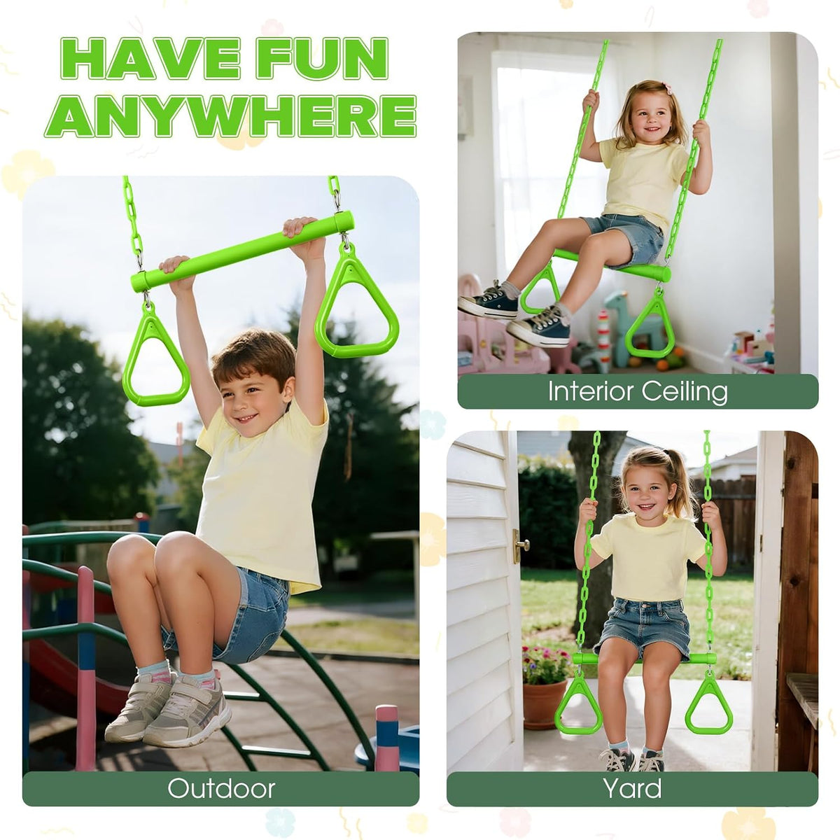 LadyRosian trapeze swing bar with plastic gym rings and two 47 inch hanging chains - view 18