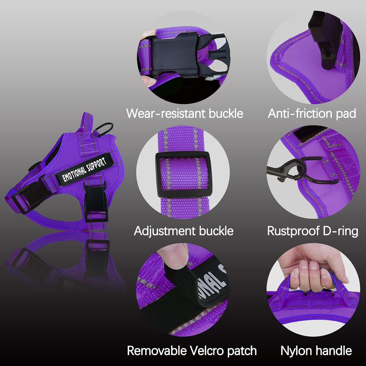 voopet Service Dog Harness, Emotional Support Pet Vest Harness - Medium (Pack of 1) / Purple - image 2