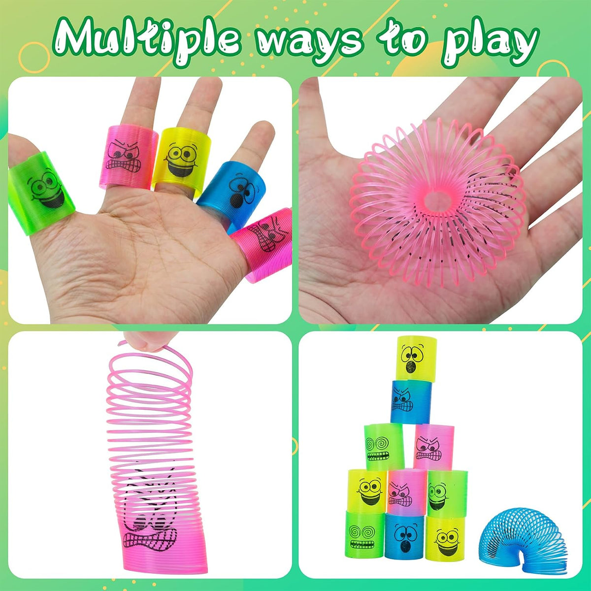 Cocurb mini spring party favors, 36 plastic springs in 4 bright colors with face expressions - view 6