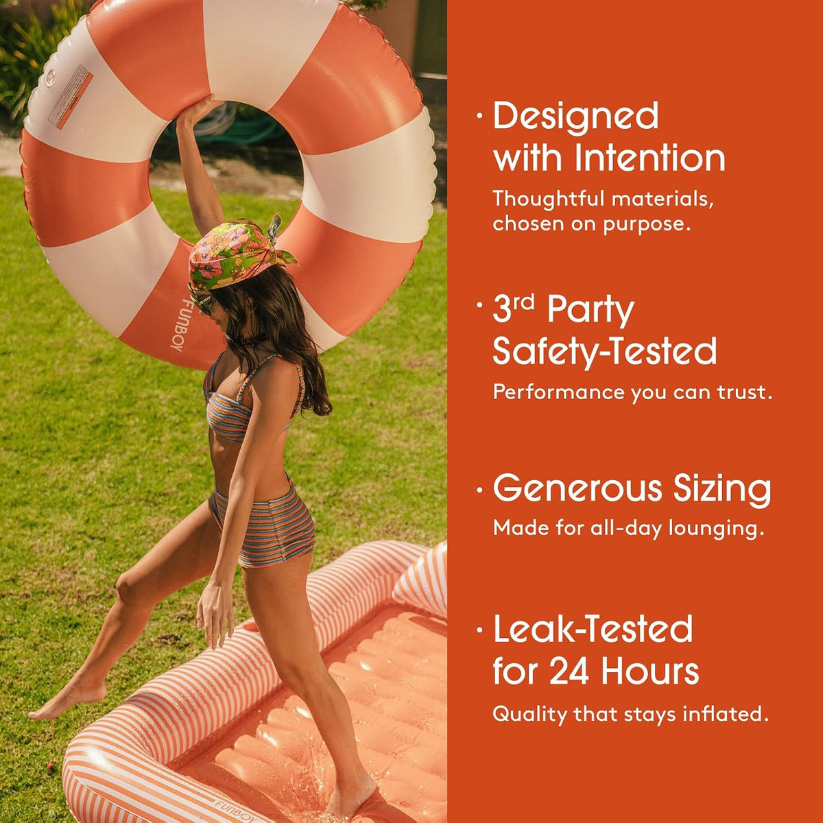 FUNBOY Giant 46" Vintage Pink Stripe Pool Tube Float with Cup Holder – Fun for Kids & Family - Orange - image 4